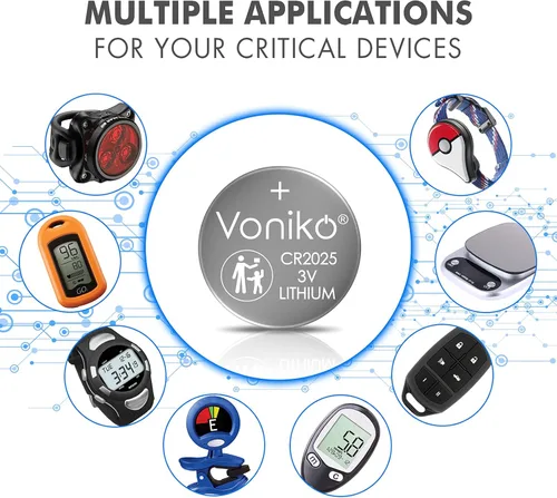 Miniatura 3 de Voniko Pilas de litio CR2025 de 3 V para seguridad infantil, compatibles con controles remotos, llaveros, relojes, calculadoras, 7 años de vida útil