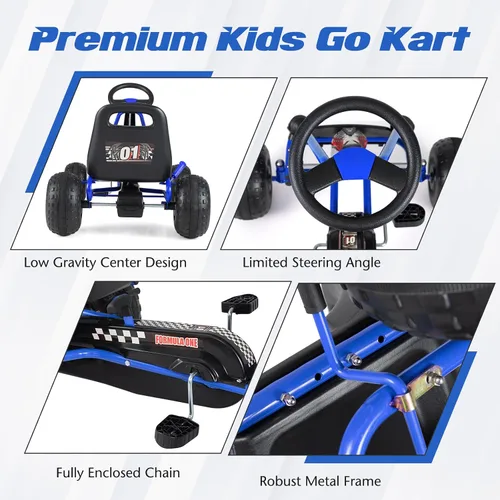Miniatura 6 de HONEY JOY Pedal Go Kart, Go Kart de Pedal de 4 Ruedas para Niños Pequeños, Juguete de Coche de Pedal de Carreras, Adelante/Atrás, Asiento