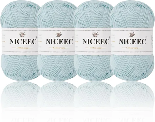 Miniatura 8 de NICEEC 4 madejas de hilo de algodón suave para bebé, 4 capas, manualidades DIY, peso fingering, hilo para manta para ganchillo y tejido, total 700