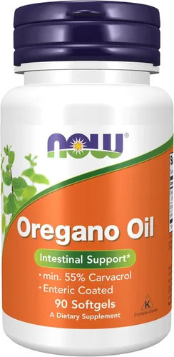 NOW Foods Suplementos, aceite de orégano con aceite de jengibre e hinojo, recubrimiento entérico, 90 cápsulas blandas