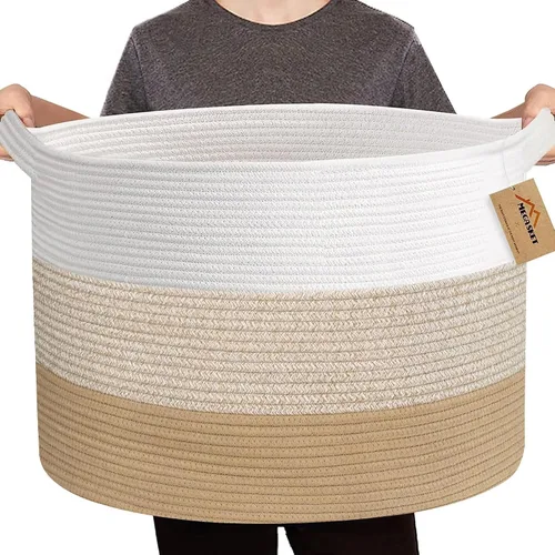 Miniatura 25 de MEGASKET Cesta grande de juguetes para niños, cesta tejida suave de cuerda de algodón de 22" x 14", cesta de almacenamiento para juguetes para Azul