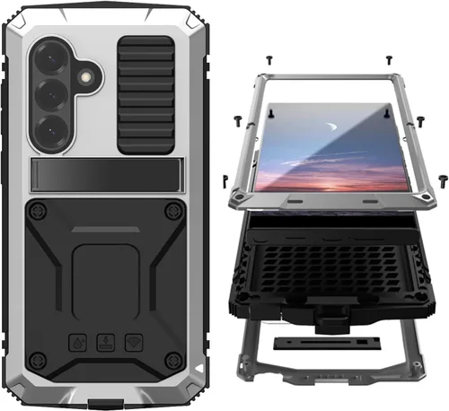 Miniatura 13 de Simicoo Samsung S22 - Funda de metal con protector de pantalla y protector de cámara, resistente a los golpes, con soporte, cubierta completa