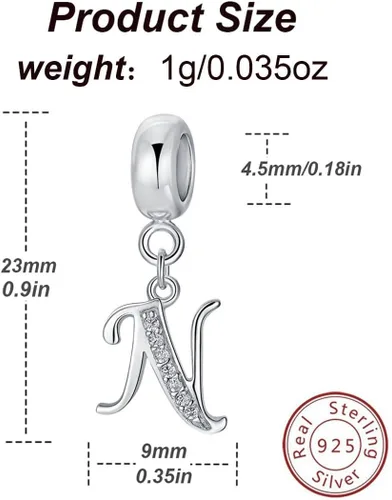 Miniatura 2 de Abalorio de plata de ley 925 con letras de la A a la Z, dije de letras K, dije de aniversario de Navidad para pulsera de abalorios