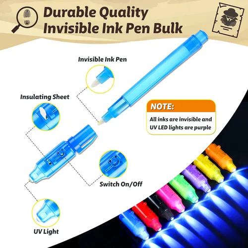 Miniatura 2 de Bolígrafos de tinta invisible GIFTINBOX con luz UV para niños, bolígrafos espía para regalos de fiesta para niños de 8 a 12, paquete de 24