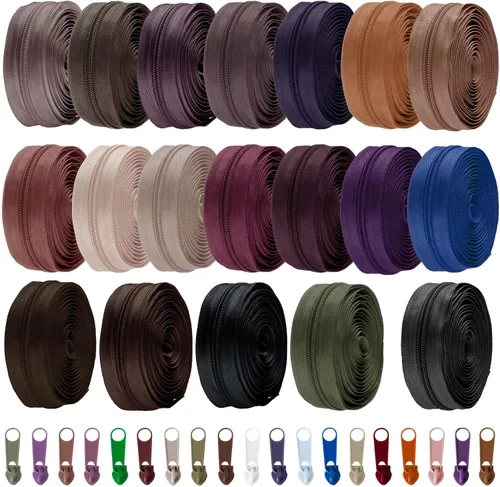 Miniatura 7 de WILLBOND 100 yardas, 20 unidades de cremalleras de costura a granel #5 cremalleras de bobina de nailon negro para coser con 200 deslizadores