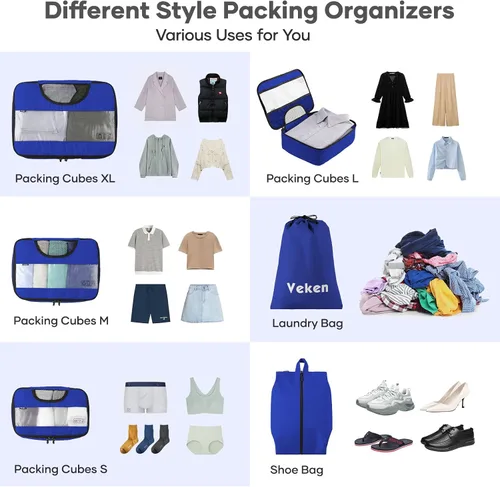Miniatura 3 de 6 Set Packing Cubes for Suitcases, Travel Organizer Bags for Carry on Luggage, Veken Suitcase Organizer Bags Set for Travel Essentials Travel