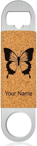 Miniatura 6 de LaserGram Abrebotellas, mariposa cola de golondrina, grabado personalizado incluido (cuero sintético, negro y dorado)