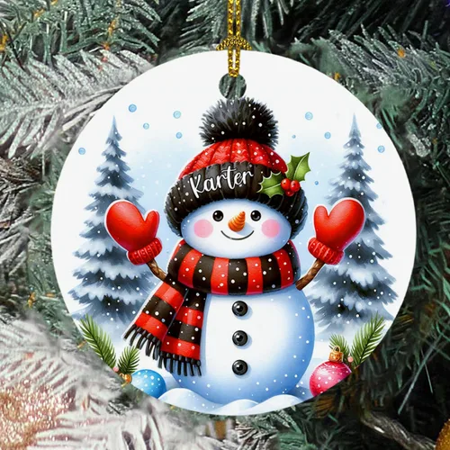 Miniatura 24 de Adorno de cristal de Navidad personalizado con nombre, muñeco de nieve personalizado para árbol de Navidad 2025, nuevo adorno de Navidad para bebé