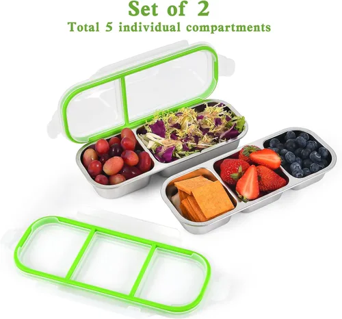 Miniatura 2 de UPTRUST Recipientes reutilizables de acero inoxidable con tapas, 2 compartimentos y 3 compartimentos a prueba de fugas para condimentos para llevar