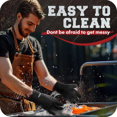 Miniatura 6 de KITCHEN PERFECTION Guantes de silicona para horno ahumador -Guantes de barbacoa extremadamente resistentes al calor-maneja la comida caliente