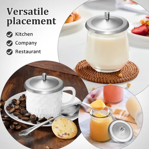 Miniatura 7 de Luxshiny 5 tapas de taza de acero inoxidable multiusos para tazas, sellos de bebidas a prueba de fugas para tazas de café, té, agua, tapa redonda