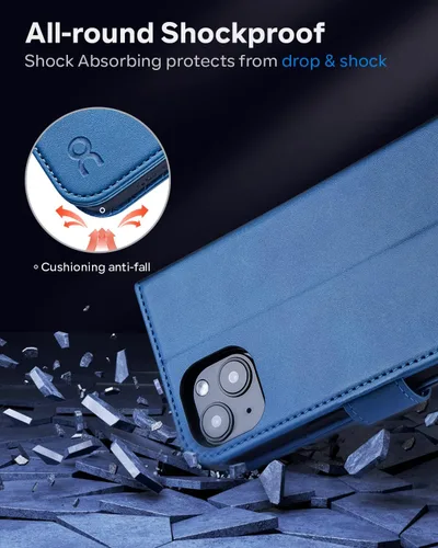 Miniatura 6 de OCASE Funda de piel sintética compatible con iPhone 14, con tarjetero y función atril con bloqueo RFID [carcasa interior de TPU a prueba de golpes]