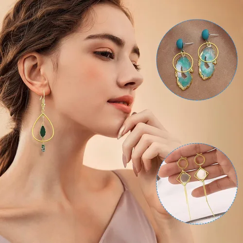 Miniatura 3 de 120 aros de aretes para la fabricación de joyas de bricolaje, hipoalergénicos con formas redondas, cuadradas, lágrimas, círculos, marco colgante
