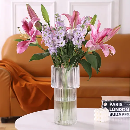 Miniatura 2 de Jarrón grande de cristal, florero de 12 pulgadas de alto para flores, jarrones de flores para ramo, modernos jarrones de vidrio acanalado para sala