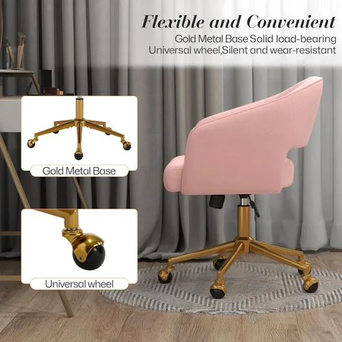 Miniatura 5 de HENGJIANYI Silla de escritorio giratoria para oficina en casa, silla de tocador de terciopelo moderna, sillón ajustable en altura con base dorada