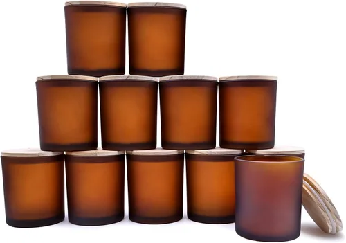 SHOWIN Tarros de vela gruesos de 14 onzas para hacer velas, 12 unidades, tarros vacíos de 3 mecha con tapas de madera para hacer velas, recipiente