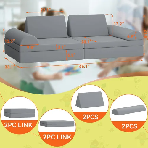 Miniatura 3 de Sofá modular de juego para niños, 8 piezas, sofá convertible para niños pequeños y bebés, sofá de construcción de fortaleza para niños, sofá