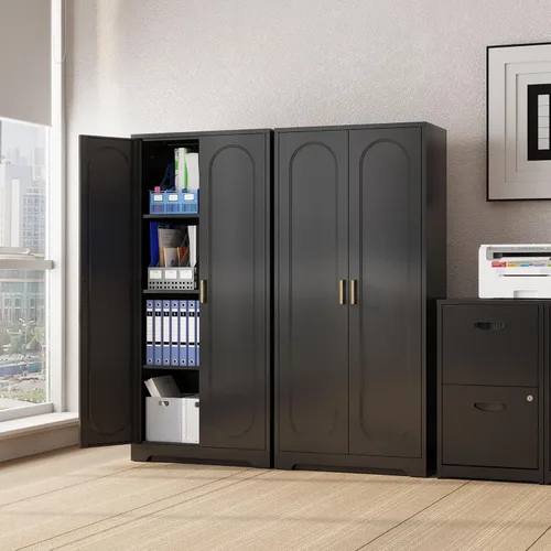 Miniatura 2 de SteeLoong - Gabinetes de almacenamiento de cocina de metal, armario de despensa de 60" con puertas y 4 estantes ajustables, armario alto negro