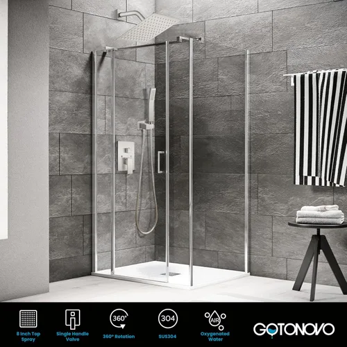 Miniatura 5 de gotonovo Sistema de ducha de lluvia para baño, juego de cabezal y mango de ducha de lluvia montado en la pared, conjunto completo combinado de latón