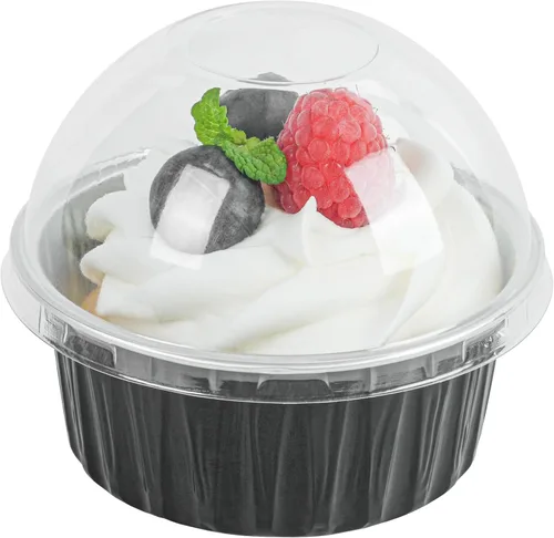 Miniatura 2 de Restaurantware Ramequines desechables de 4.2 onzas con tapas, 100 vasos desechables redondos de crema brulee, tapas de cúpula aptas para horno, Negro