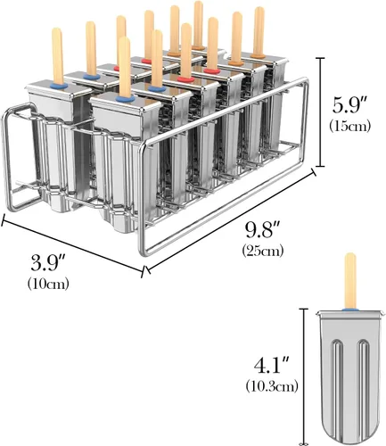 Miniatura 2 de Paquete de 12 moldes de paletas de acero inoxidable, moldes caseros para paletas de hielo con soporte, cabeza redonda reutilizable, máquina
