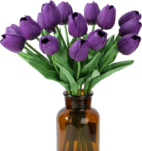 Miniatura 23 de SITUMEIZI 15 piezas de flores blancas artificiales, tulipanes artificiales de poliuretano de 14 pulgadas a granel para el hogar, cocina, Pascua