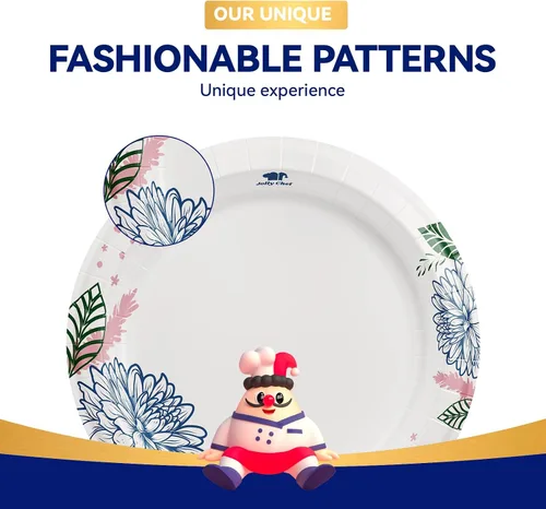 Miniatura 3 de JOLLY CHEF Platos de papel desechables resistentes con estampado de flores, a prueba de remojo, cortes, resistentes para uso diario