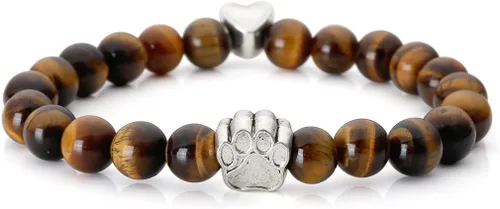 Miniatura 4 de JOVIVI Pulseras ajustables de cuentas de cristal de piedra volcánica con poder curativo y dije de huella de perro