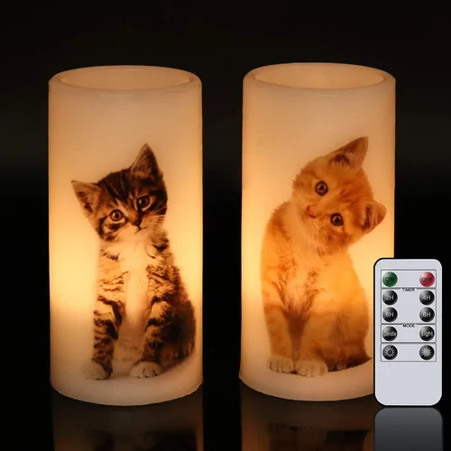 Wondise Velas parpadeantes sin llama con control remoto y temporizador, velas de pilar de cera real que funcionan con pilas con bonita calcomanía de