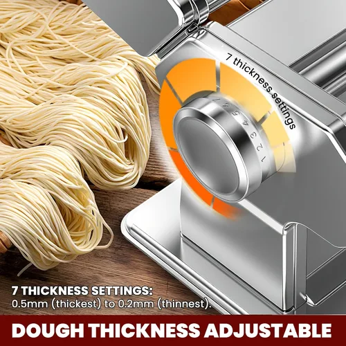 Miniatura 6 de NEWTRY Máquina eléctrica para hacer pasta, prensa de rodillo de masa para hacer fideos con motor desmontable 0.008-0.020 in Grosor de la hoja