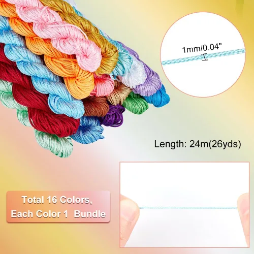 Miniatura 2 de PH PandaHall Cuerda de nailon de 448 yardas de 0.039 pulgadas (0.039 in), cordón trenzado de nailon Kumihimo macramé para pulseras de amistad, 16