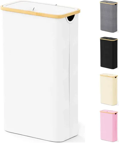 Miniatura 18 de SpaceAid Cesta de lavandería con tapa, 110L de gran capacidad, cesta alta para ropa con asas de bambú, cesta plegable para dormitorio, baño, Negro