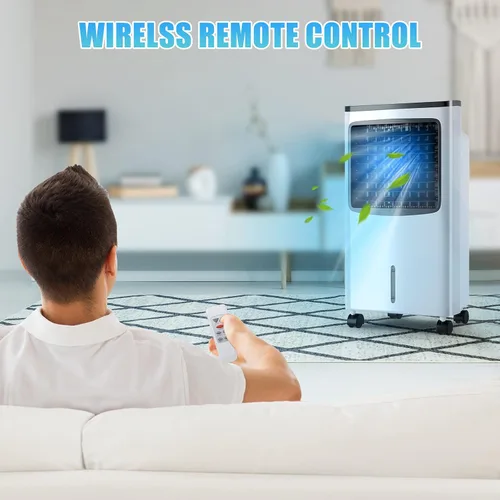 Miniatura 8 de Enfriador de aire evaporativo 3 en 1, enfriador de aire oscilante ancho con humidificador, control remoto, 2 paquetes de hielo y tanque de agua