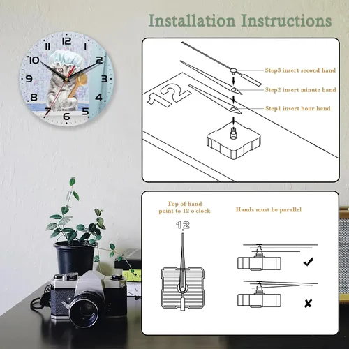 Miniatura 4 de Reloj de pared con diseño de gato, bonito reloj de pared para sala de estar, funciona con pilas, silencioso y sin tictac, decorativo para el hogar