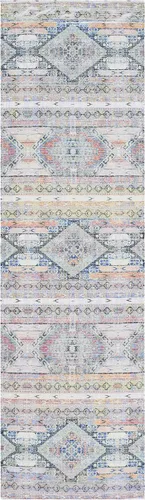 Miniatura 2 de SAFAVIEH Saffron Collection - Alfombra de pasillo de 2 pies 3 pulgadas x 8 pies, color crema y azul, hecha a mano de algodón envejecido, ideal