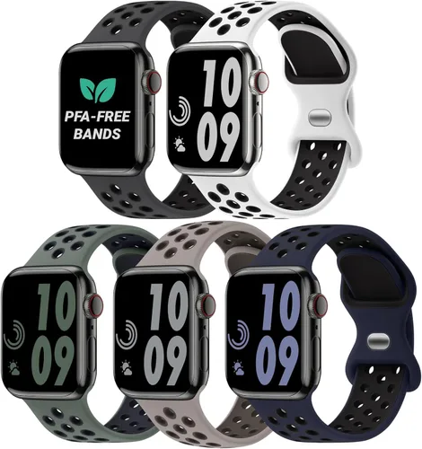 Miniatura 20 de 5 Pack de Correas Deportivas Compatibles con Apple Watch de 44mm 45mm 46mm 42mm 41mm 40mm 38mm 49mm para Hombres Mujeres, Correa de Muñeca