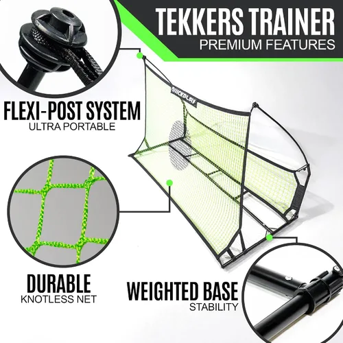 Miniatura 3 de QUICKPLAY TEKKERS TRAINER - Rebotador de fútbol, 6.5 x 4 pies y redes de paso de tierra de 6.5 x 1.5 pies, acero aleado, fibra de vidrio, negro
