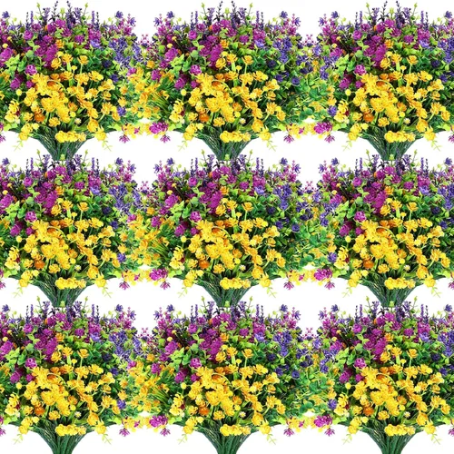 Hoteam 48 paquetes de flores artificiales de plástico para exteriores, flores de boj de plástico, arbustos de plástico para patio, porche, jardín,