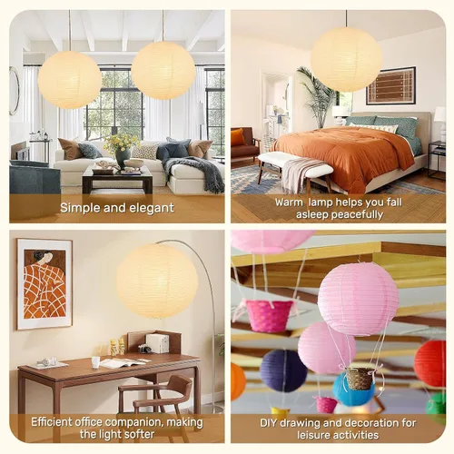 Miniatura 4 de Pantalla de lámpara de linterna de papel redonda blanca, pantalla de luz colgante de linternas de papel grandes de 20"x20", diseño plegable chino