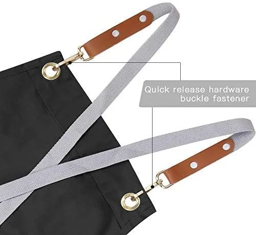 Miniatura 4 de Delantal de chef, delantal cruzado para hombres y mujeres con correas ajustables y bolsillos grandes, de lona, M - 2EG.