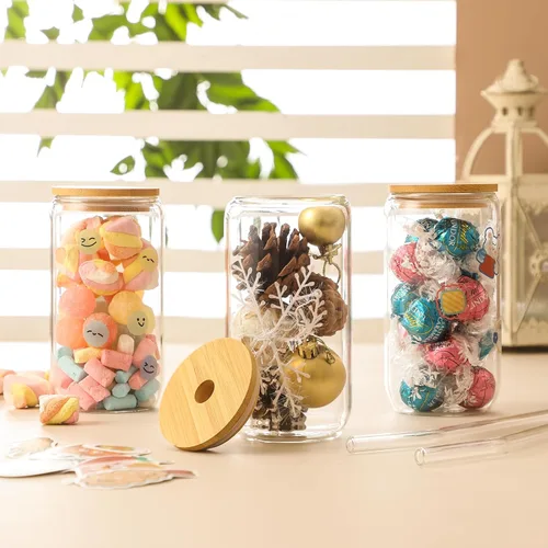Miniatura 3 de NETANY Paquete de 20 vasos de vidrio con tapas y pajitas de 16 onzas, vasos personalizables para regalo, negocios, juego de vasos para beber, taza