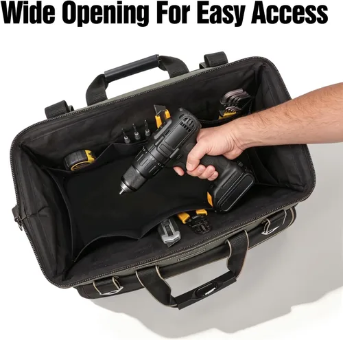 Miniatura 6 de Bolsa de herramientas de boca ancha de 17 pulgadas con parte inferior suave impermeable, organizador de bolsa de herramientas con múltiples