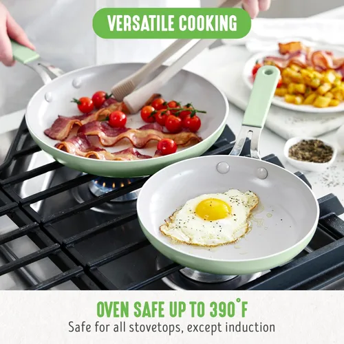 Miniatura 5 de GreenLife Juego de 2 sartenes de cerámica antiadherente de 8 y 10 pulgadas, sartenes ligeras y saludables sin PFAS, aptas para lavavajillas y horno
