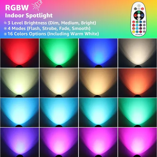 Miniatura 3 de SUNVIE RGBW - Focos de Navidad para interiores de 6 W, iluminación ascendente para interiores con control remoto, luces que cambian de color, focos