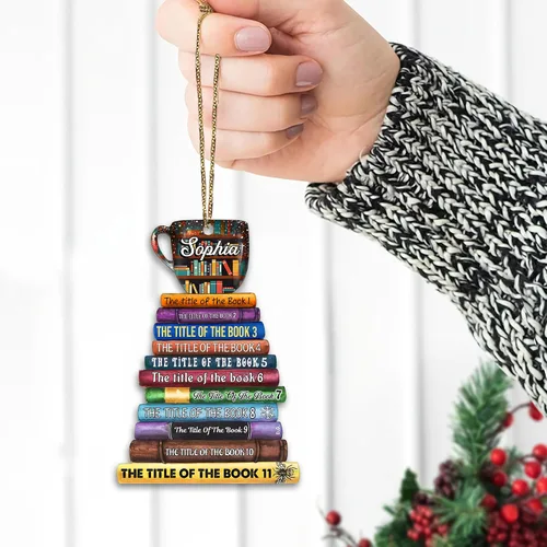 Miniatura 3 de HYTURTLE Adorno Personalizado de Pila de Libros – Nombre Personalizado y Títulos de Libros Favoritos – Acrílico para Lectores, Miembros de Clubes
