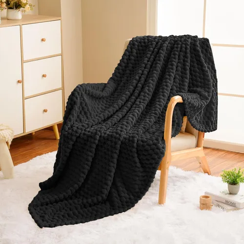 Miniatura 2 de Vessia - Manta de forro polar de franela (50x70 pulgadas), manta 3D de jacquard negra, esponjosa y cálida para sofá, sillón, cama, silla, 300GSM