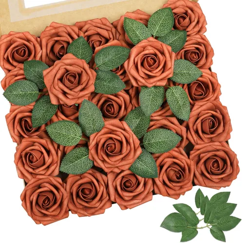 Miniatura 21 de AmyHomie 25 rosas artificiales beige de aspecto real con tallo para ramos de boda, centros de mesa, arreglos de fiesta, baby shower, día de San