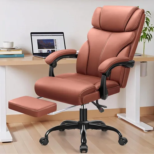 HeroSet Silla de oficina grande y alta con reposapiés, silla ergonómica reclinable de cuero ejecutiva de 400 libras, soporte lumbar, sillas de Café