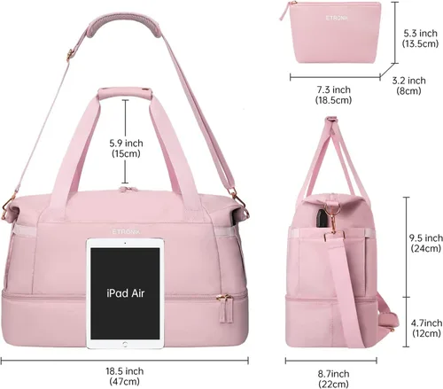 Miniatura 5 de Bolsa de lona de gimnasio para mujer, Rosado, Bolsa de gimnasio con puerto de carga USB