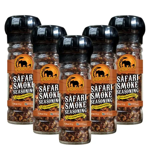 Miniatura 10 de African Dream Foods Mezcla de condimentos con humo Safari con pimientos ahumados, sal marina Ideal para carne, pollo, verduras Molinillo